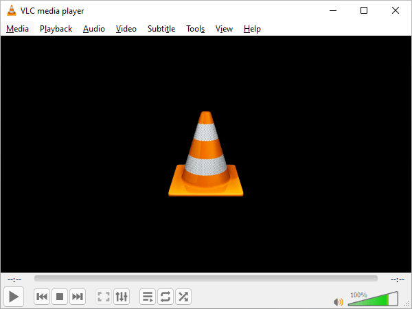 Στιγμιότυπο οθόνης του VLC media player με το κεντρικό παράθυρο αναπαραγωγής